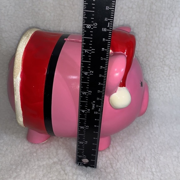 Target Piggy bank 8.5" pink 2010 Christmas pig with lashes Santa's hat and skirt - Picture 2 of 12